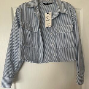 Zara White and Blue Striped Shirt